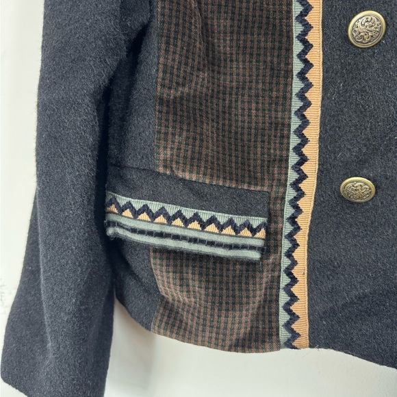 Vintage Y2k 90s Size Small Wool Mohair Blend Faux Fur Collar Cropped Blazer - Picture 3 of 7